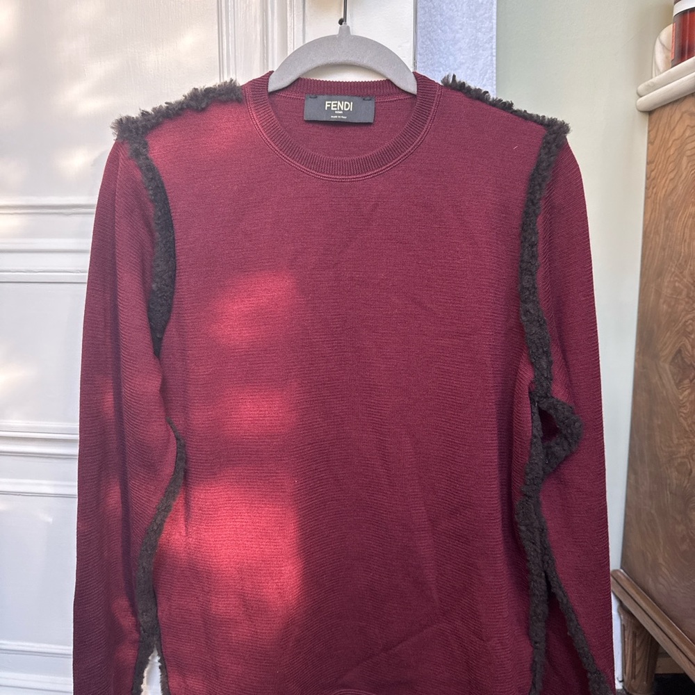 Fendi Maroon Sweater with Shearling Accents